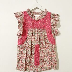 J. MARIE WOMEN'S THE MEAGAN RUFFLE NECK TOP Floral Pink Size Small